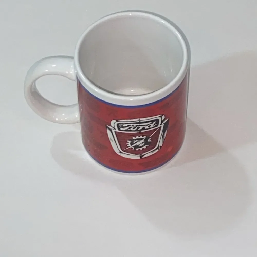 VTG, 60s 70s Ford Motor Company Coffee Mug Lightning Bolt Crest Red